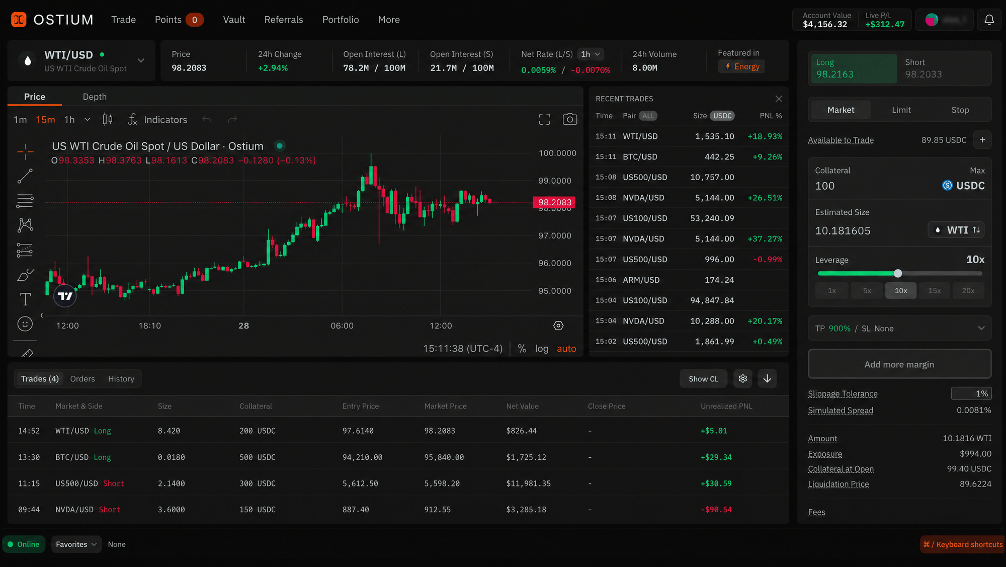 Ostium trading interface